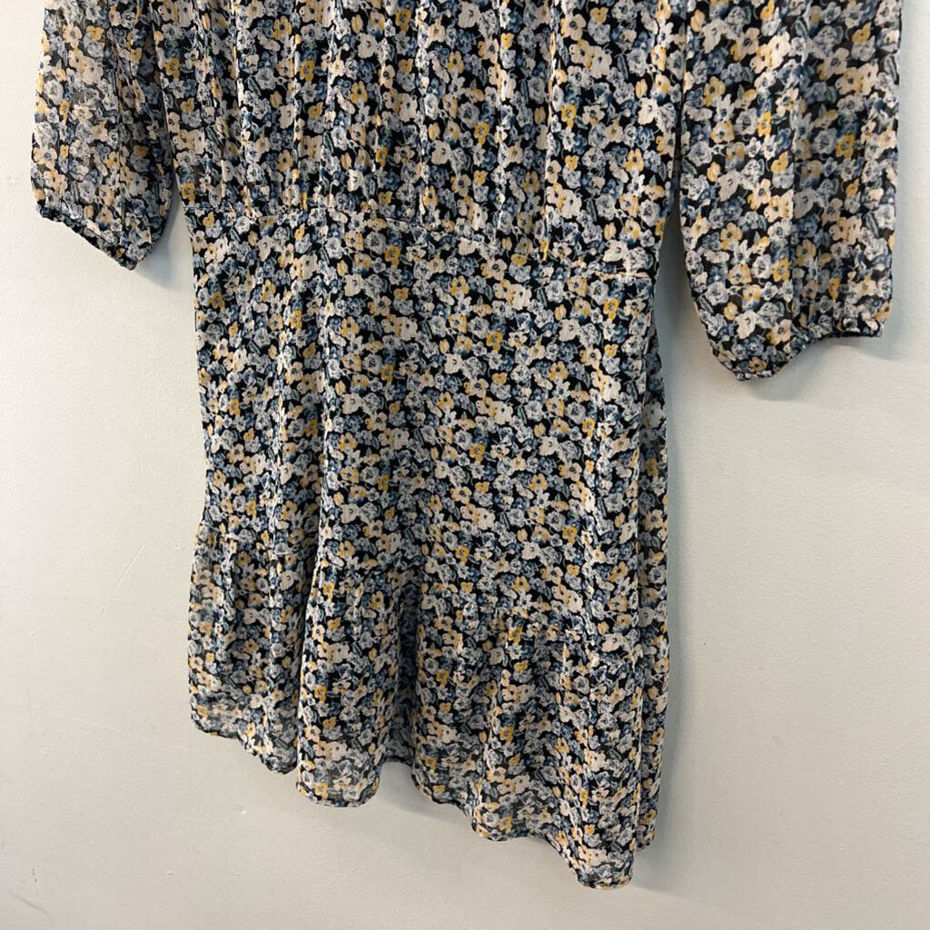 Abercrombie and Fitch Navy/ Yellow Flower Print Long Sleeve Dress Medium