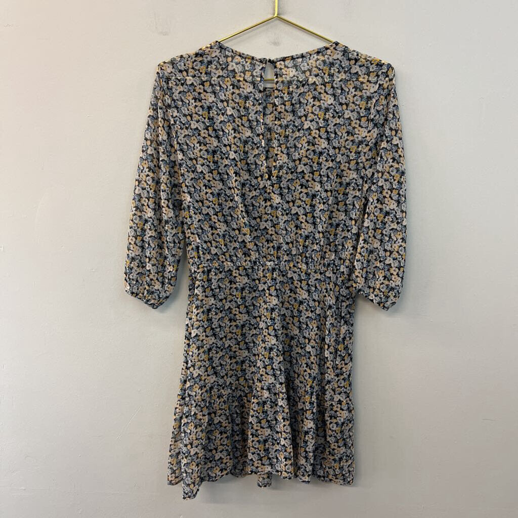 Abercrombie and Fitch Navy/ Yellow Flower Print Long Sleeve Dress Medium