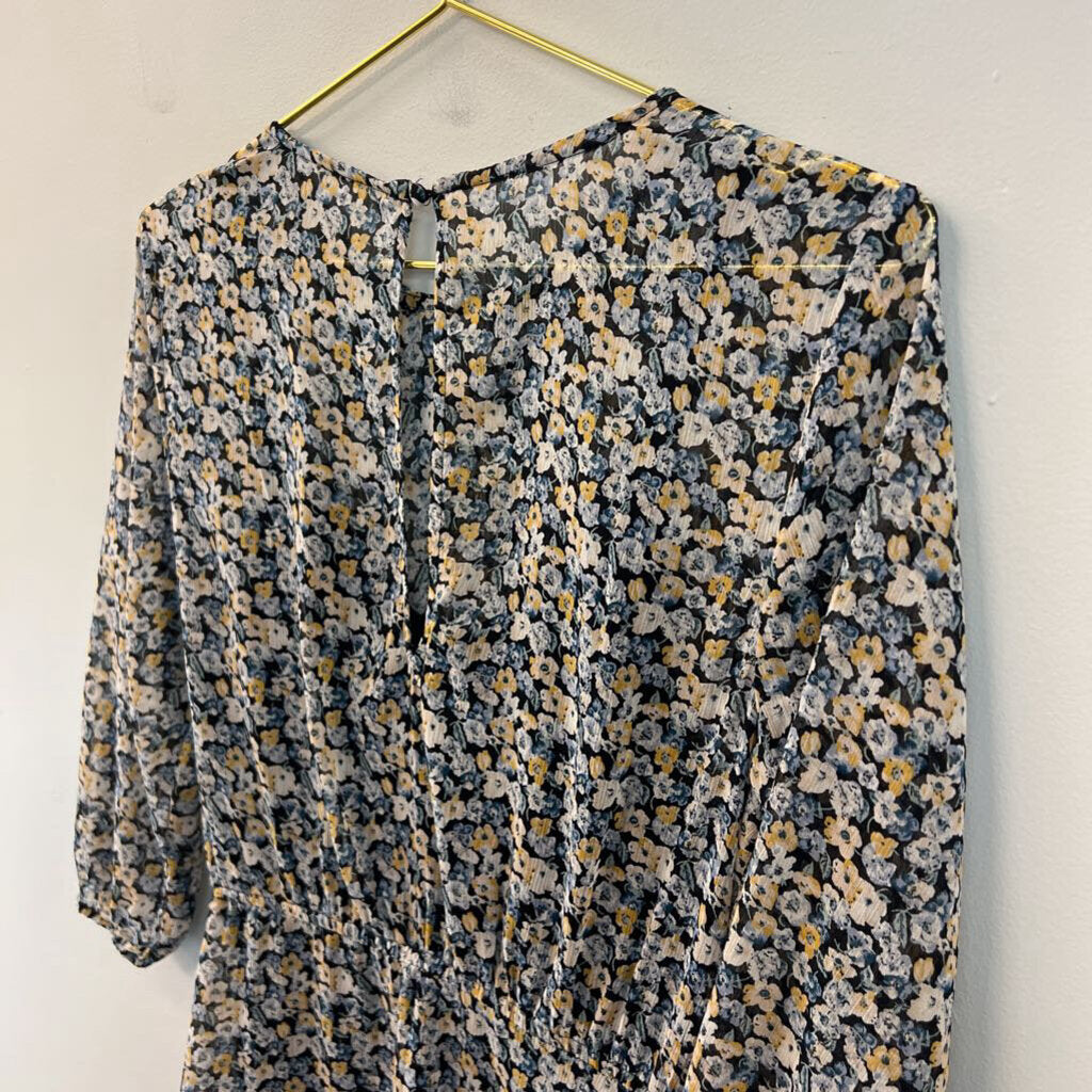 Abercrombie and Fitch Navy/ Yellow Flower Print Long Sleeve Dress Medium