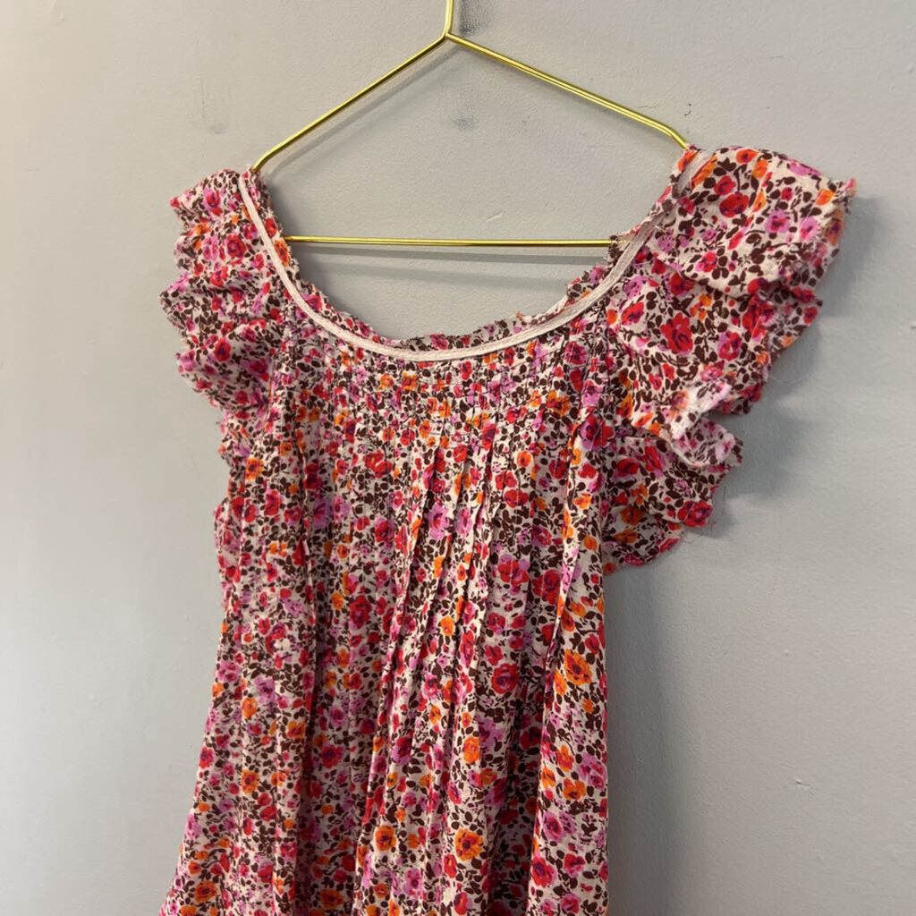 Anthropologie Pink/ Orange Flower Print Button Front Top Extra Small