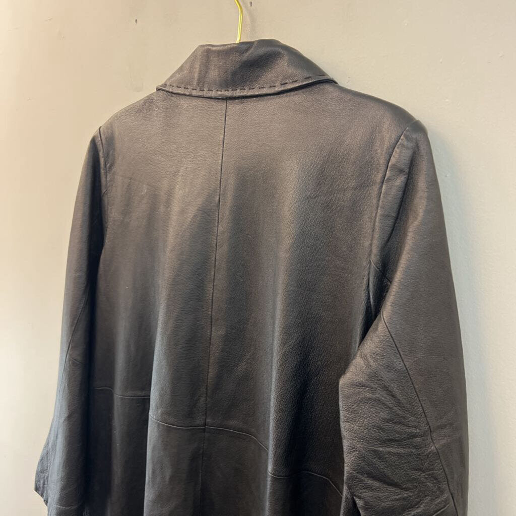 Jessica London Black Leather Long Jacket 18