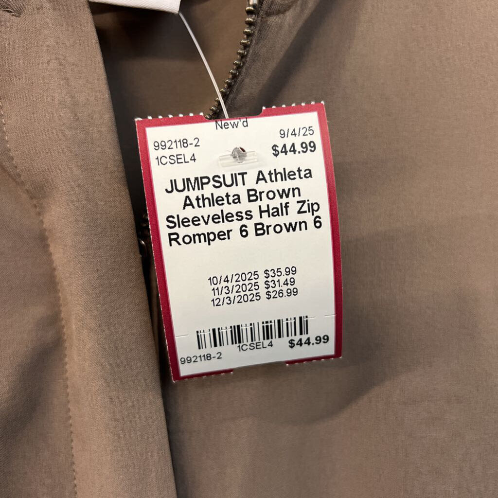 Athleta Brown Sleeveless Half Zip Romper 6