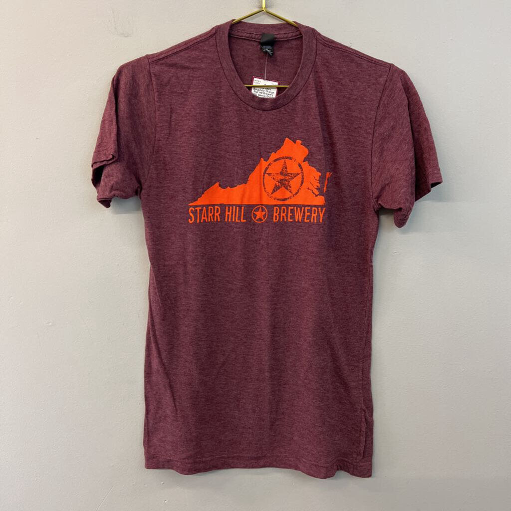 Burgundy/ Orange Star Hill Brewery Short Sleeve Graphic Tee Small