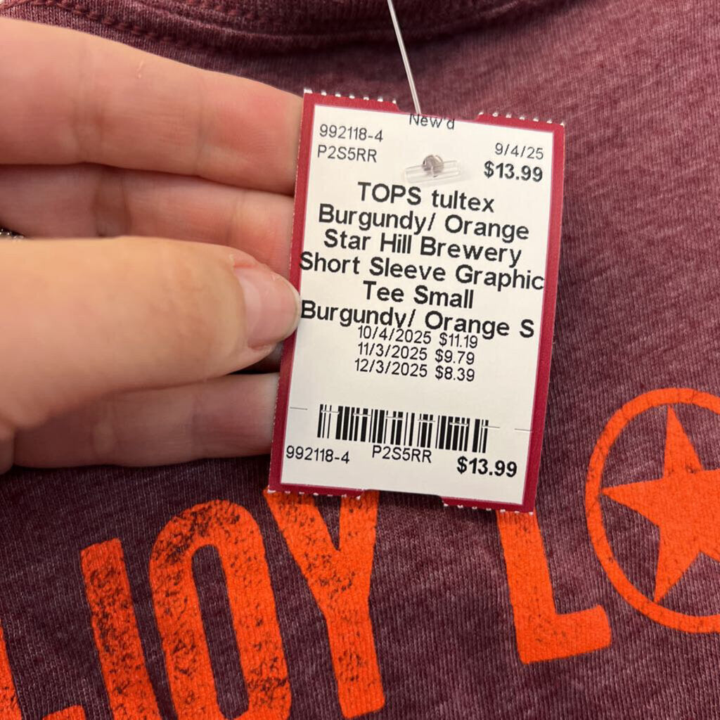 Burgundy/ Orange Star Hill Brewery Short Sleeve Graphic Tee Small