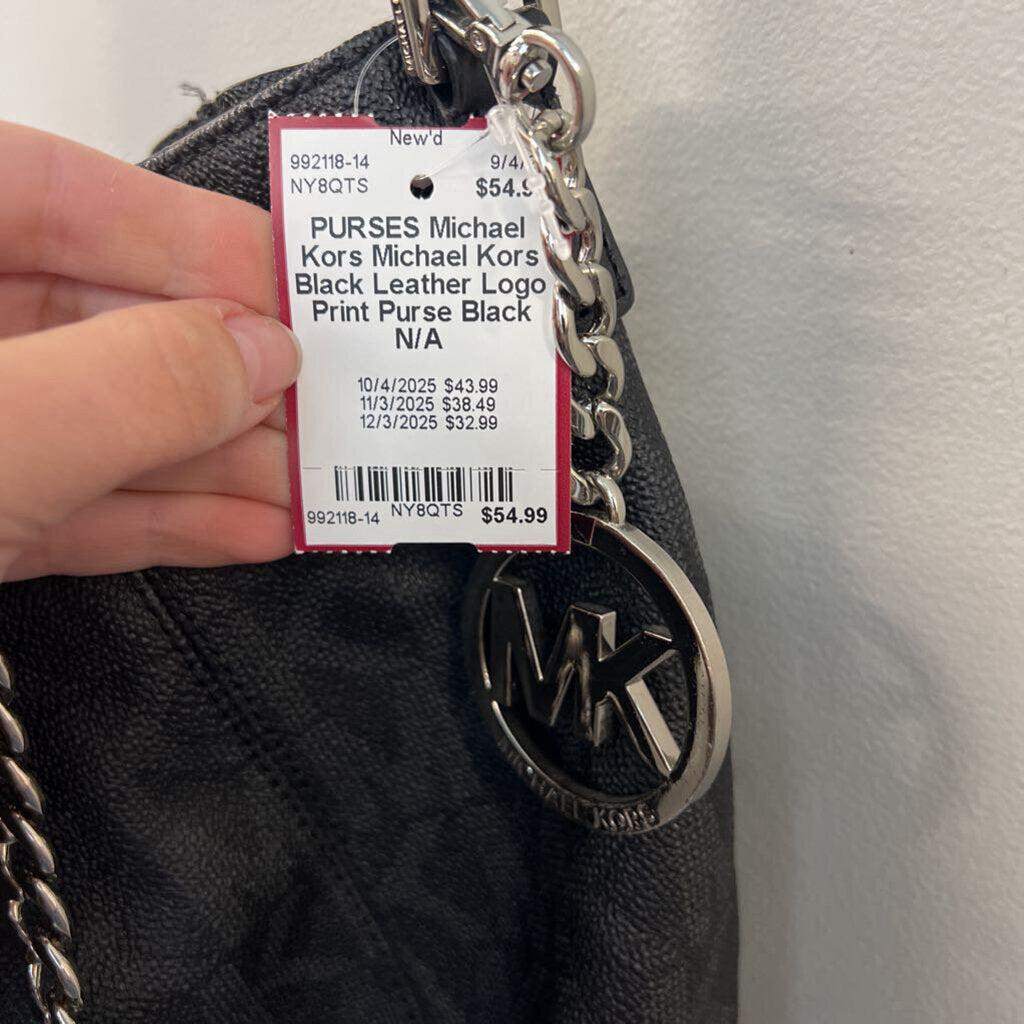Michael Kors Black Leather Logo Print Purse