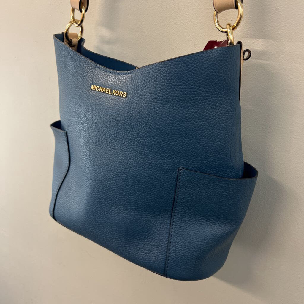 Michael Kors Blue/ Beige Leather Bedford Bucket Purse