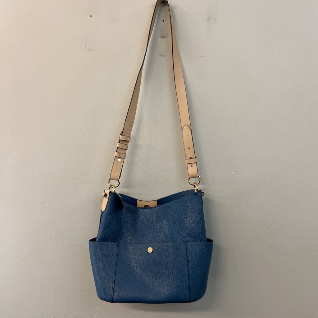 Michael Kors Blue/ Beige Leather Bedford Bucket Purse