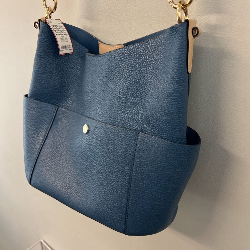 Michael Kors Blue/ Beige Leather Bedford Bucket Purse