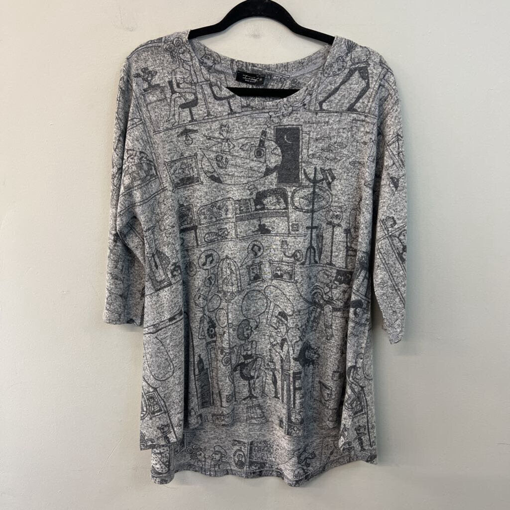Insah Grey Cartoon Print Sweater Top Medium