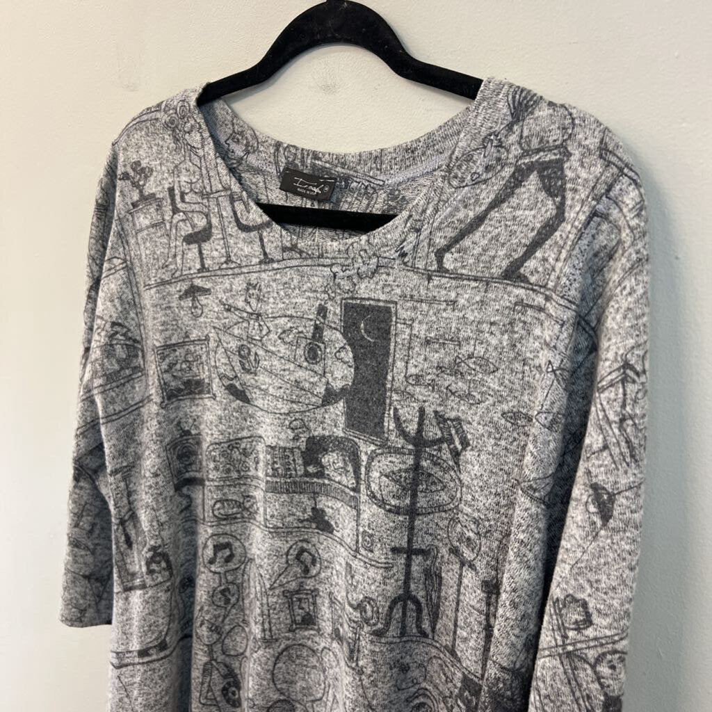 Insah Grey Cartoon Print Sweater Top Medium