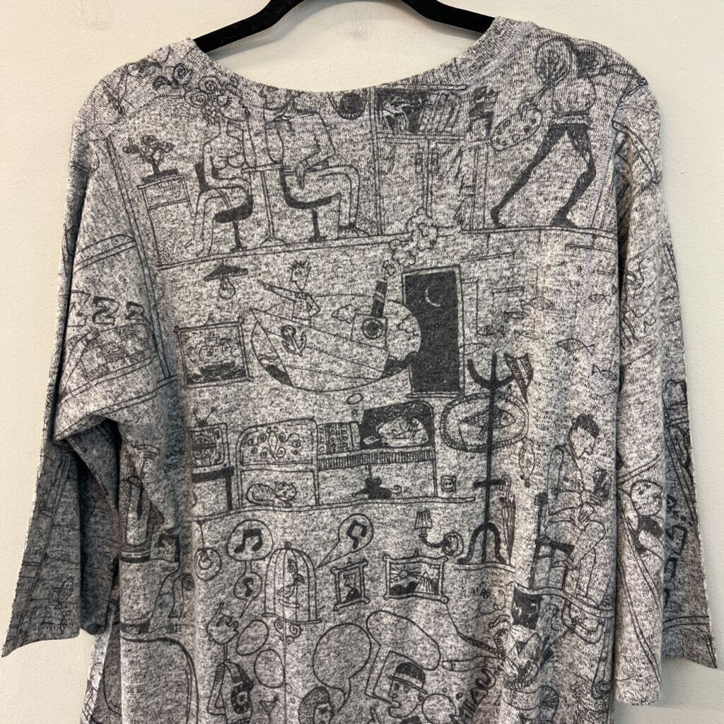 Insah Grey Cartoon Print Sweater Top Medium