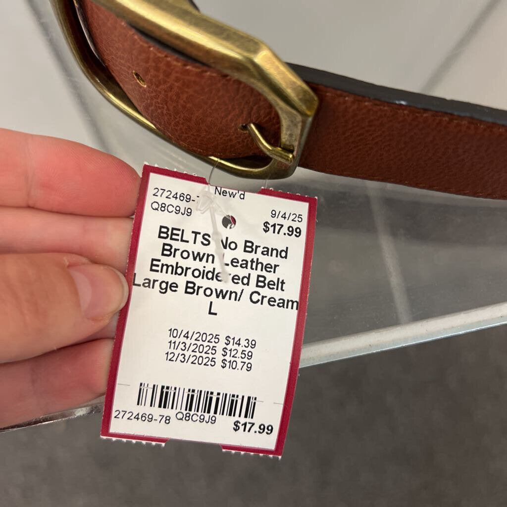 Brown Leather Embroidered Belt Large