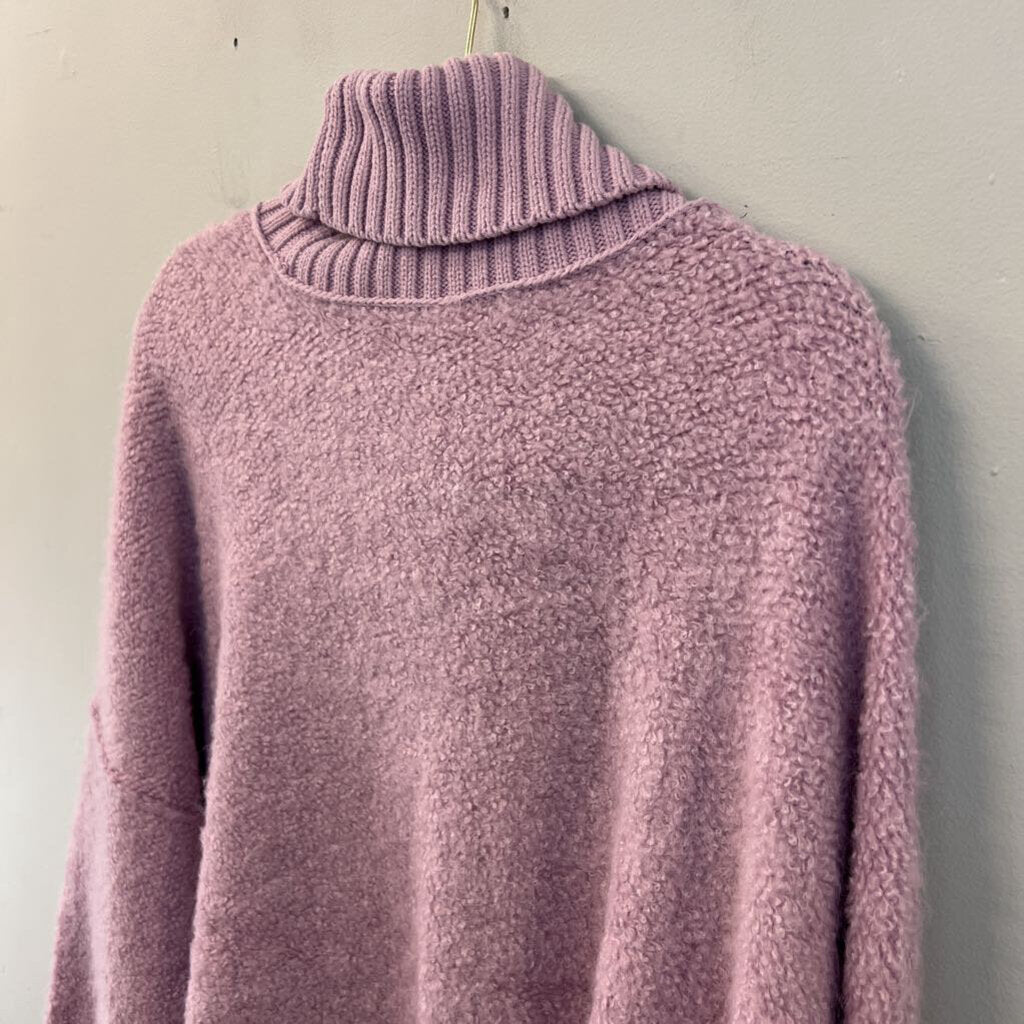 Free People Purple Fuzzy Knit Turtleneck Sweater Large
