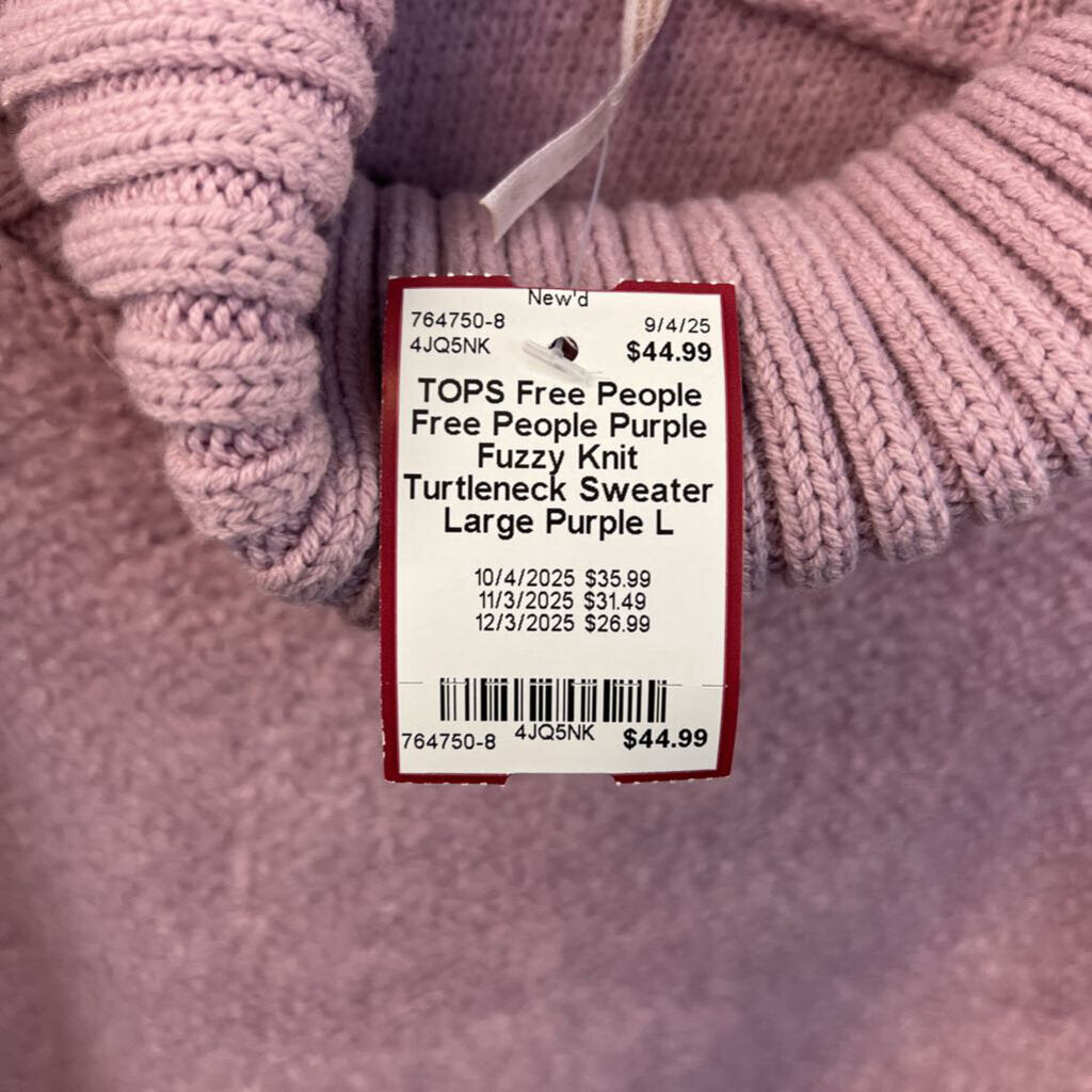 Free People Purple Fuzzy Knit Turtleneck Sweater Large