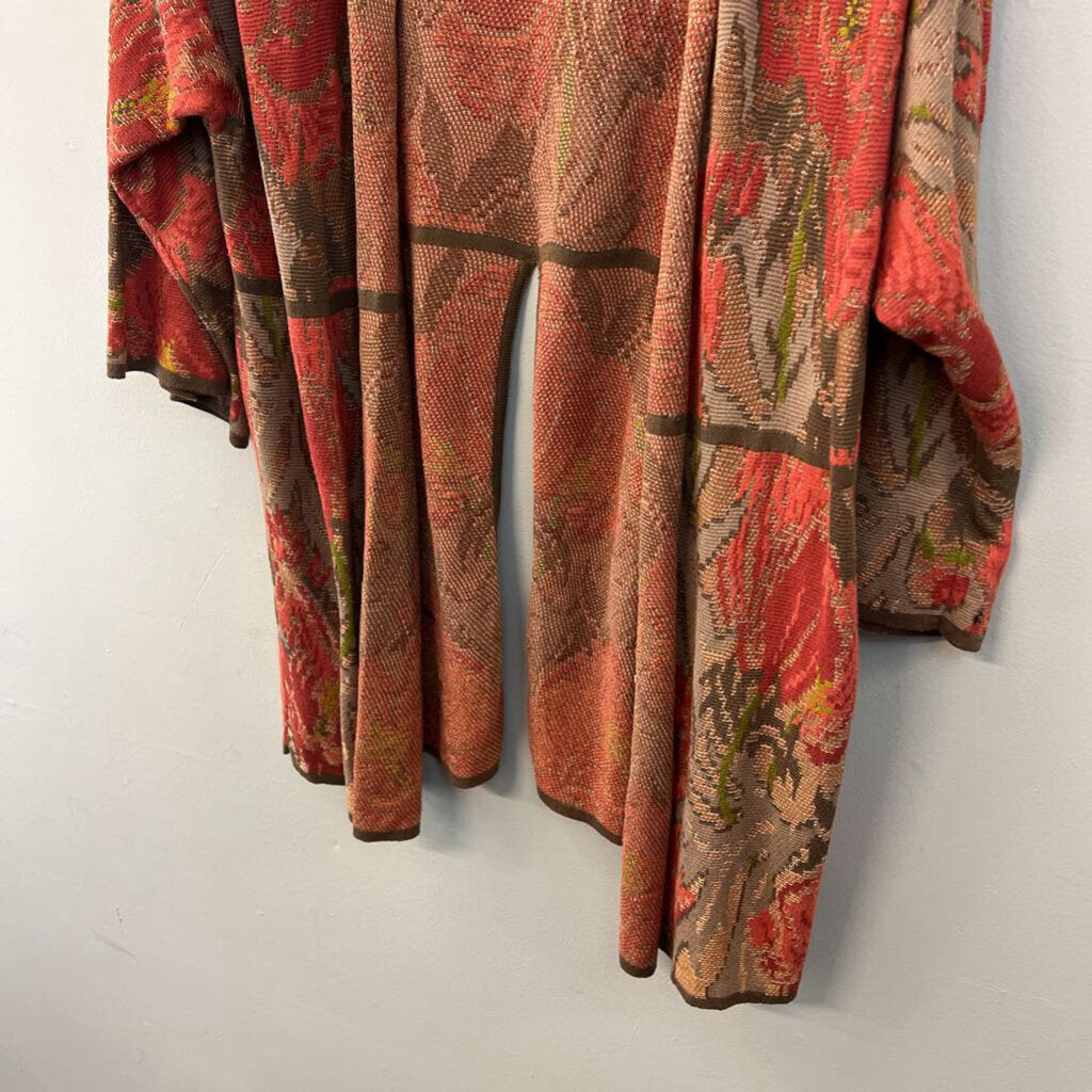Peruvian Connection Orange/ Multi Print Long Sleeve Open Front Top Extra Large