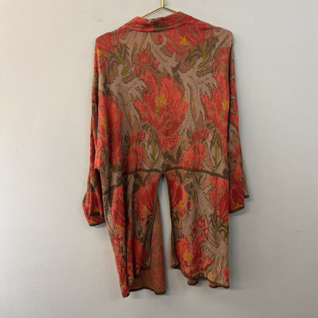 Peruvian Connection Orange/ Multi Print Long Sleeve Open Front Top Extra Large