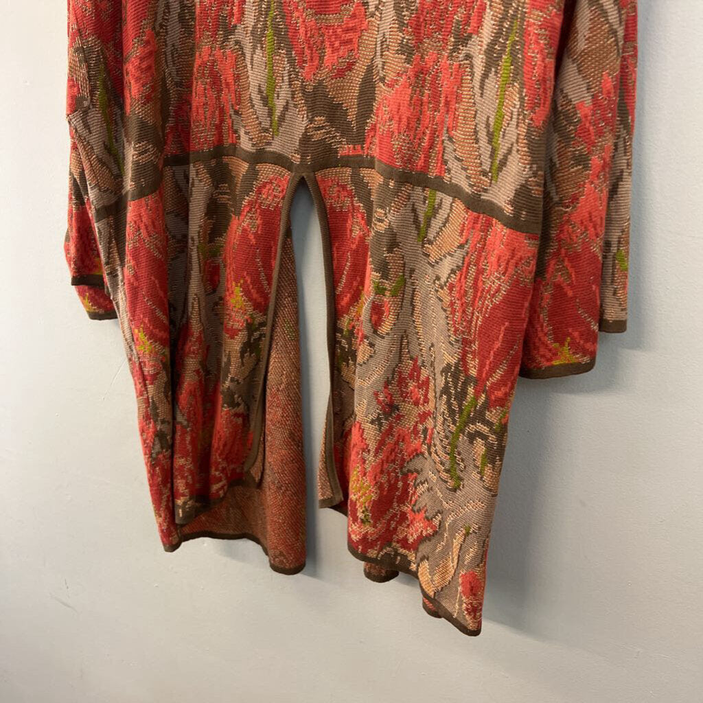 Peruvian Connection Orange/ Multi Print Long Sleeve Open Front Top Extra Large