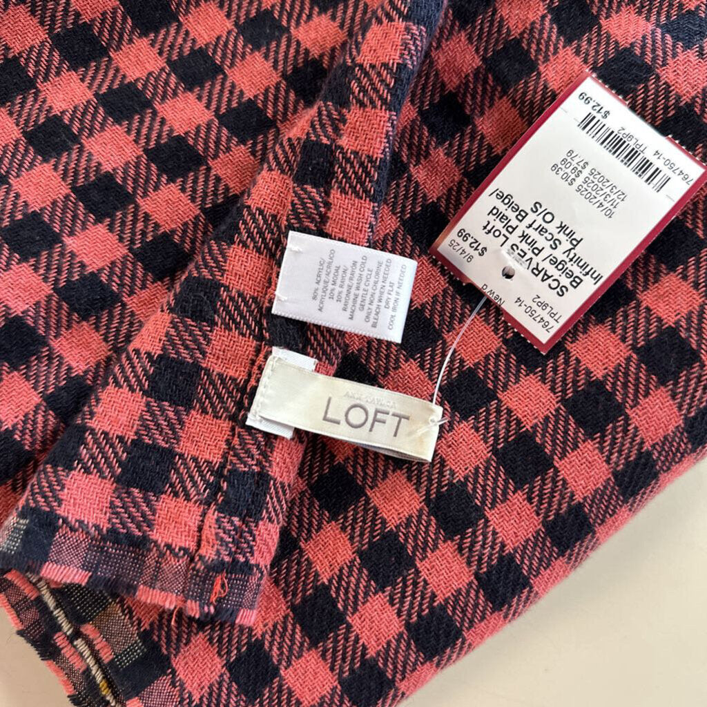 Beige/ Pink Plaid Infinity Scarf