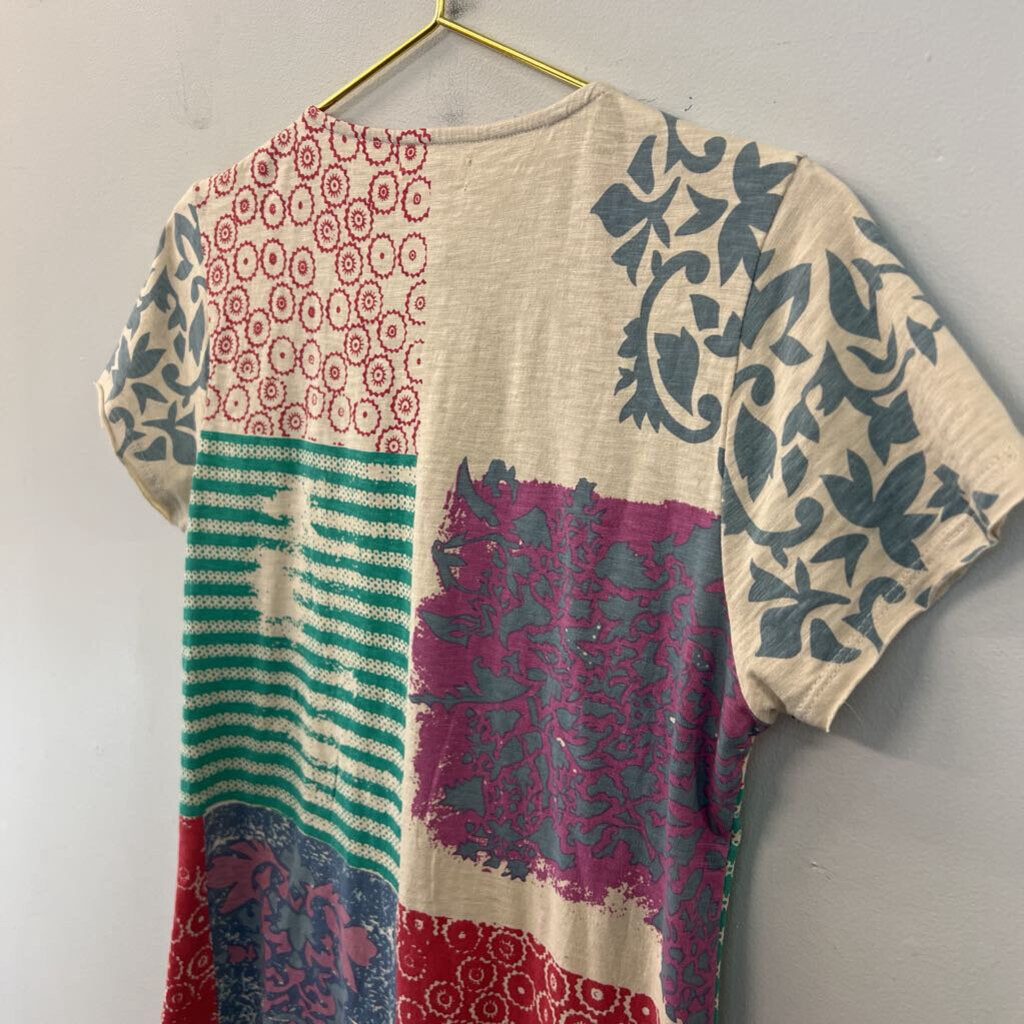 Sundance Beige/ Multi Embroidered Print Short Sleeve Top Extra Small
