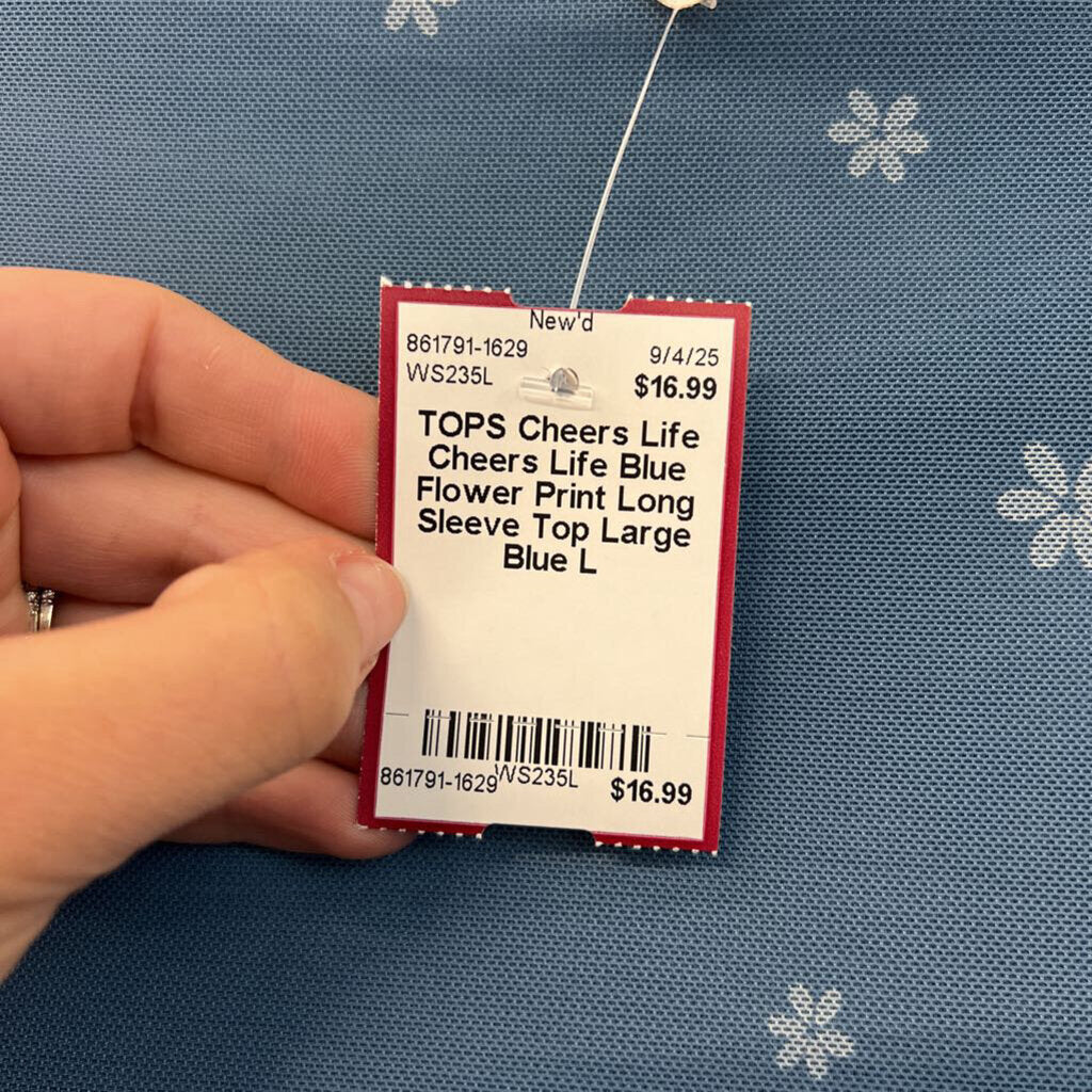 Cheers Life Blue Flower Print Long Sleeve Top Large