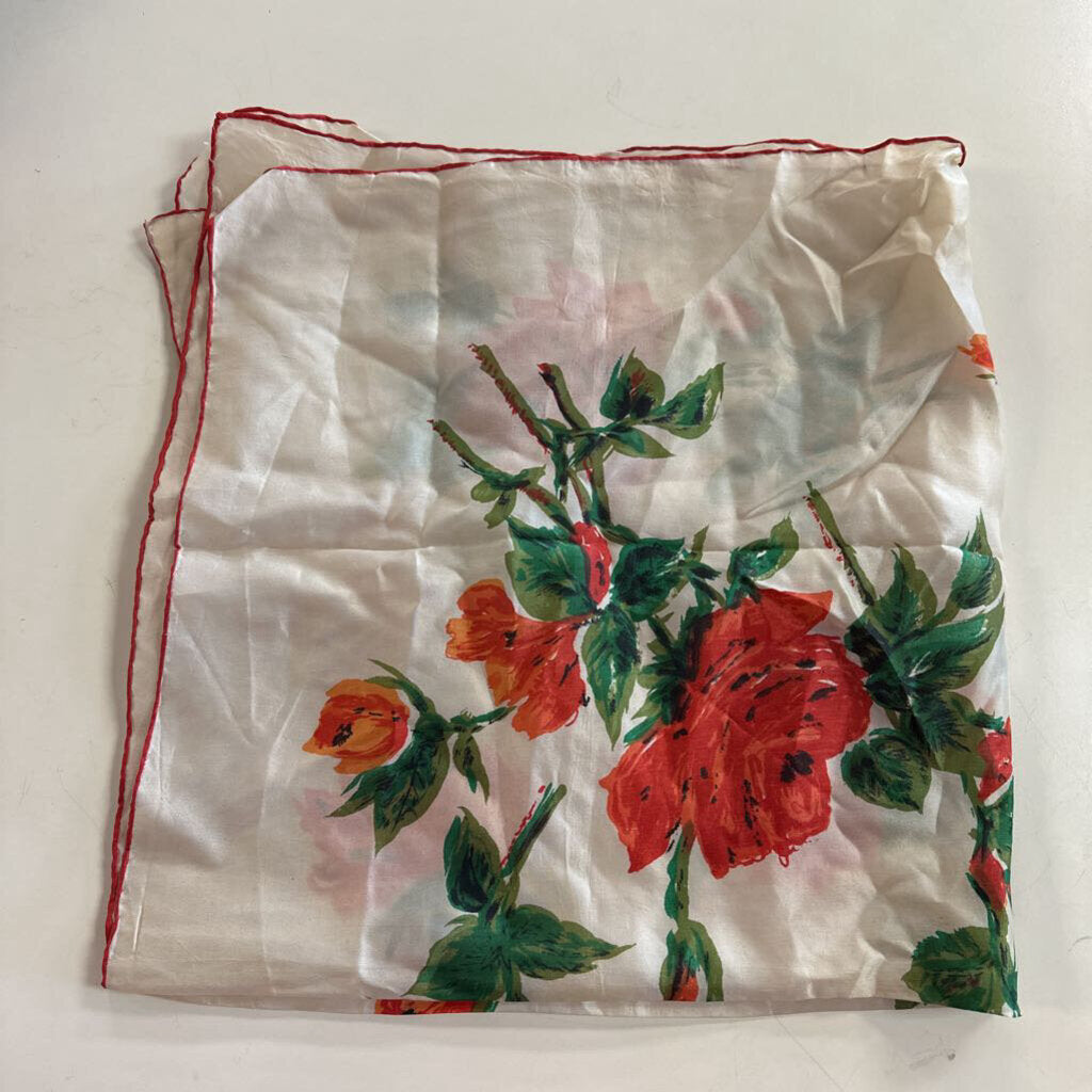 Cream/ Multi Flower Print Silky Scarf