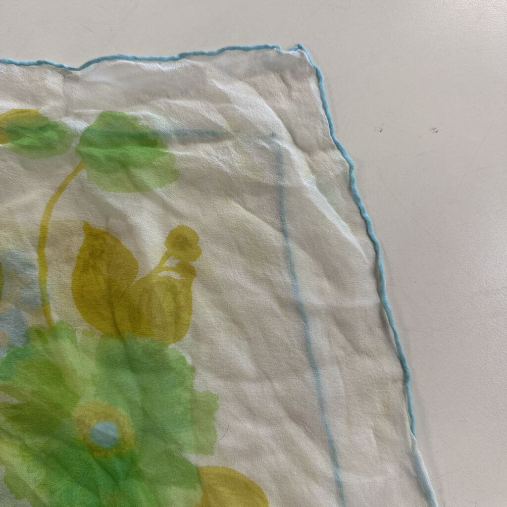 Sheer Cream/ Blue/ Green Print Scarf