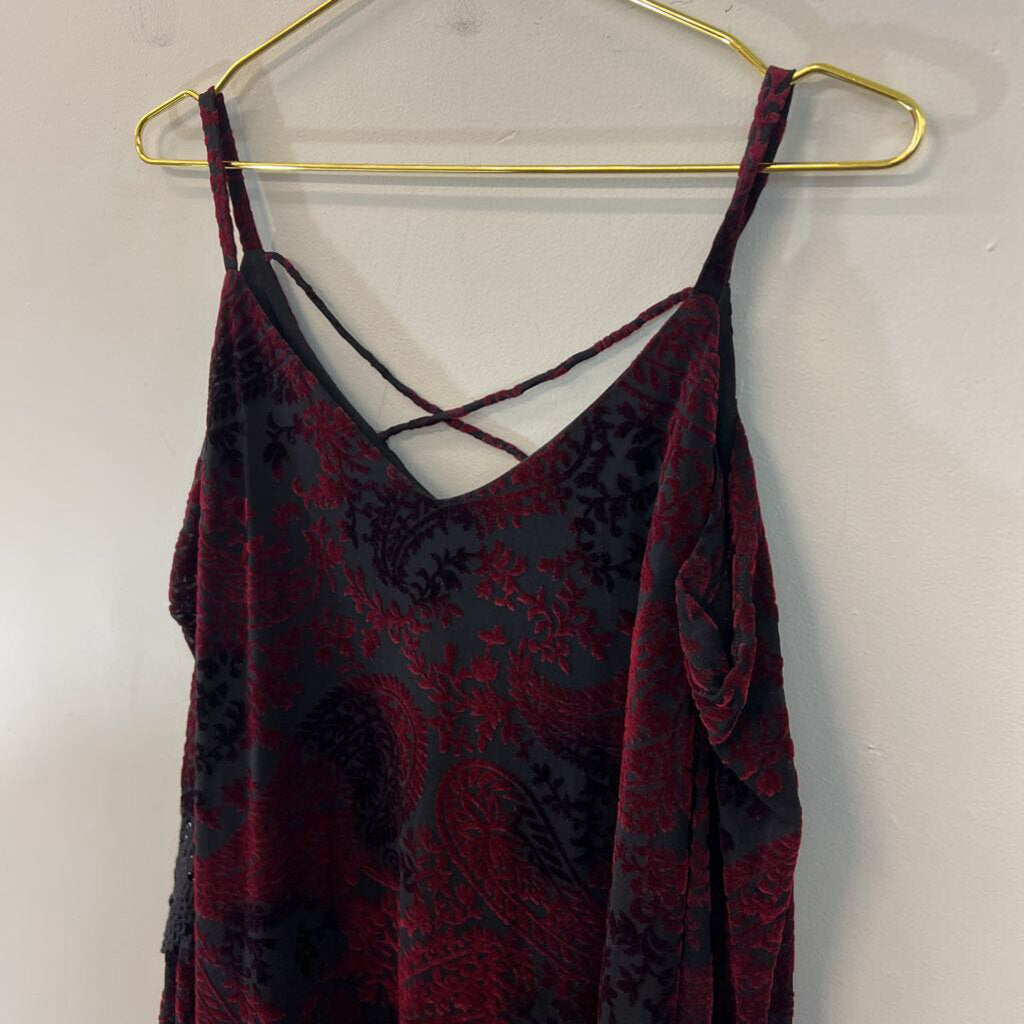 Mystree Black/ Burgundy Velvet Print Long Sleeve Dress Small
