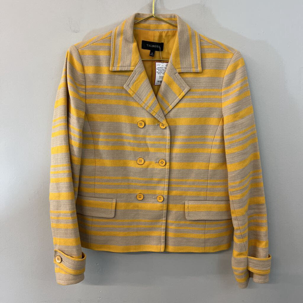 Talbots Grey/ Yellow Striped Double Breasted Jacket 10