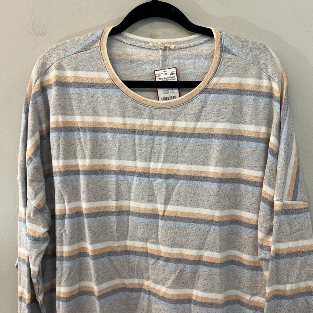 Easel Grey/ Multi Striped Long Sleeve Top Large