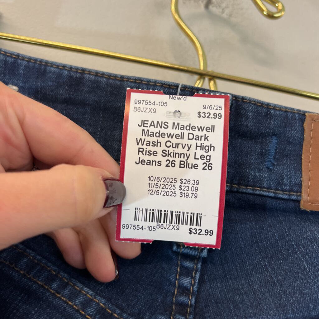 Madewell Dark Wash Curvy High Rise Skinny Leg Jeans 26