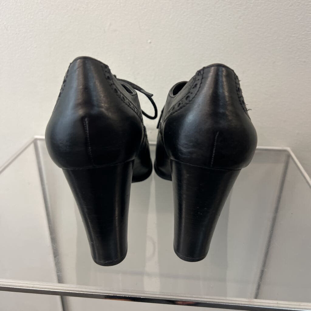 Franco Sarto Black Leather Bridget Lace Up Booties 7.5