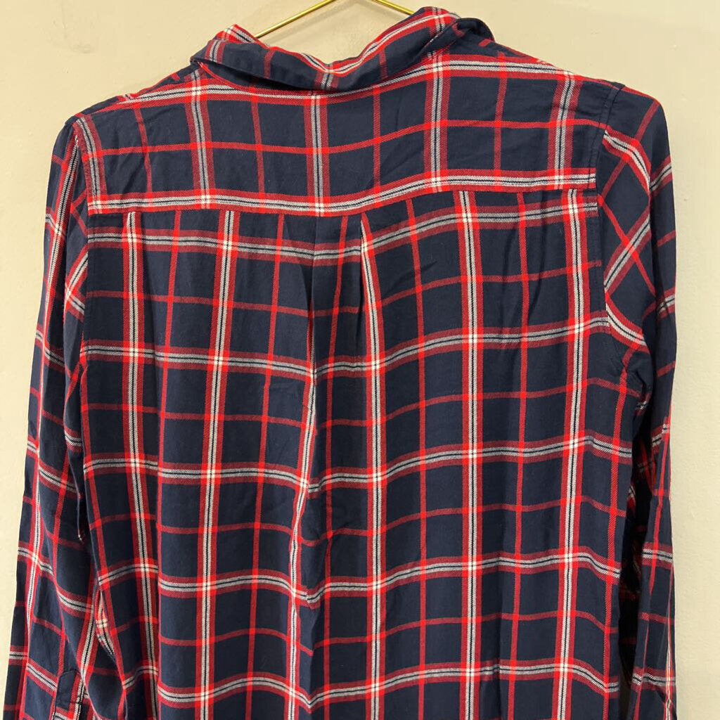 Banana Republic Navy/ Red Plaid Long Sleeve Button Down Top Small
