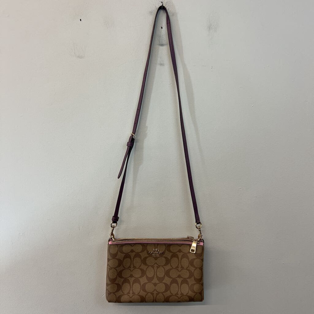 Coach Brown/ Purple Lyla Signature Print Double Zip Crossbody Purse