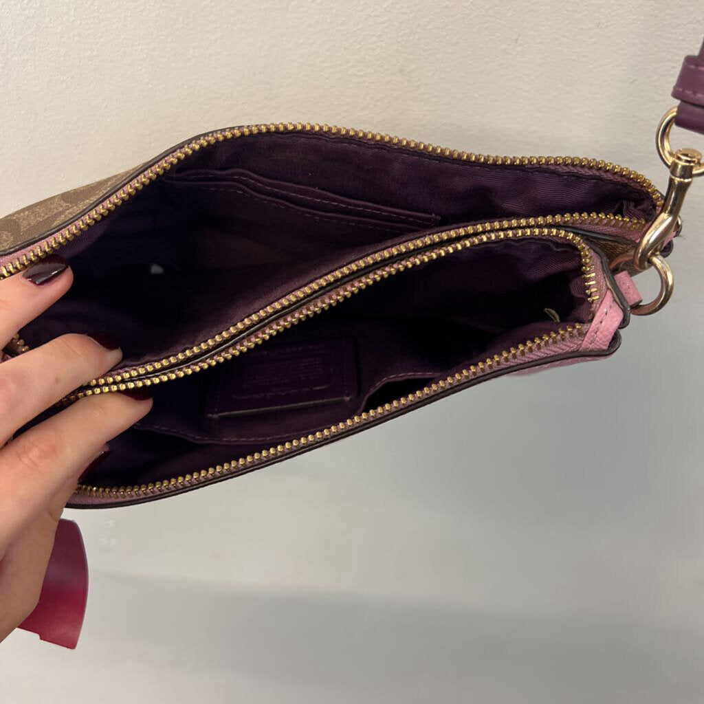 Coach Brown/ Purple Lyla Signature Print Double Zip Crossbody Purse