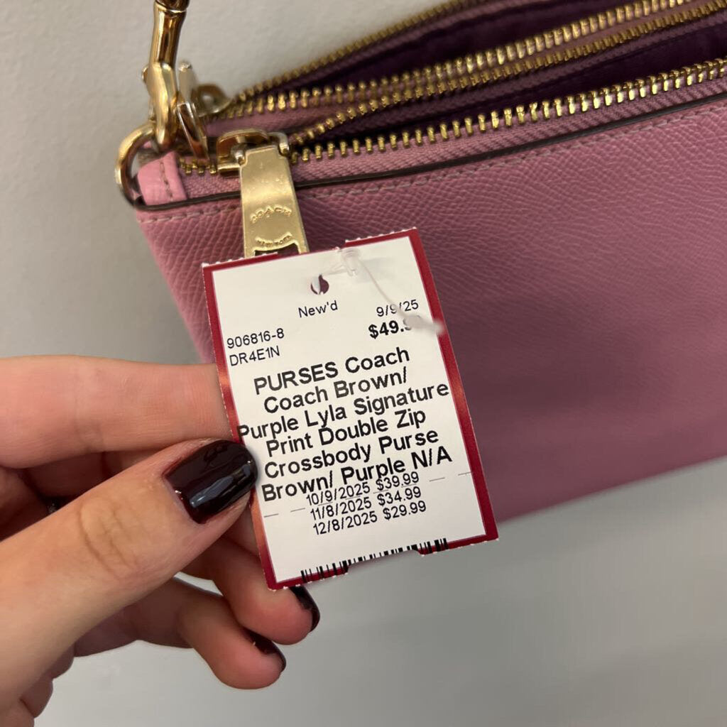 Coach Brown/ Purple Lyla Signature Print Double Zip Crossbody Purse