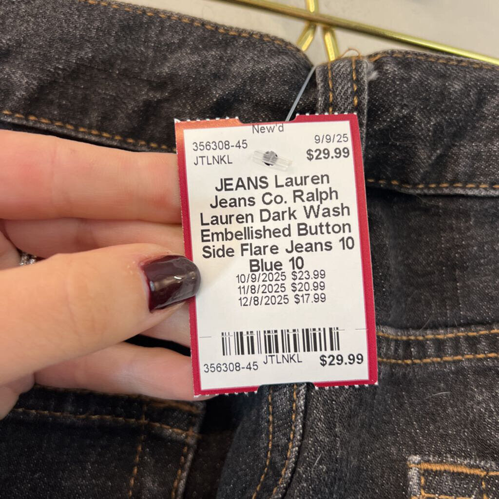 Ralph Lauren Dark Wash Embellished Button Side Flare Jeans 10