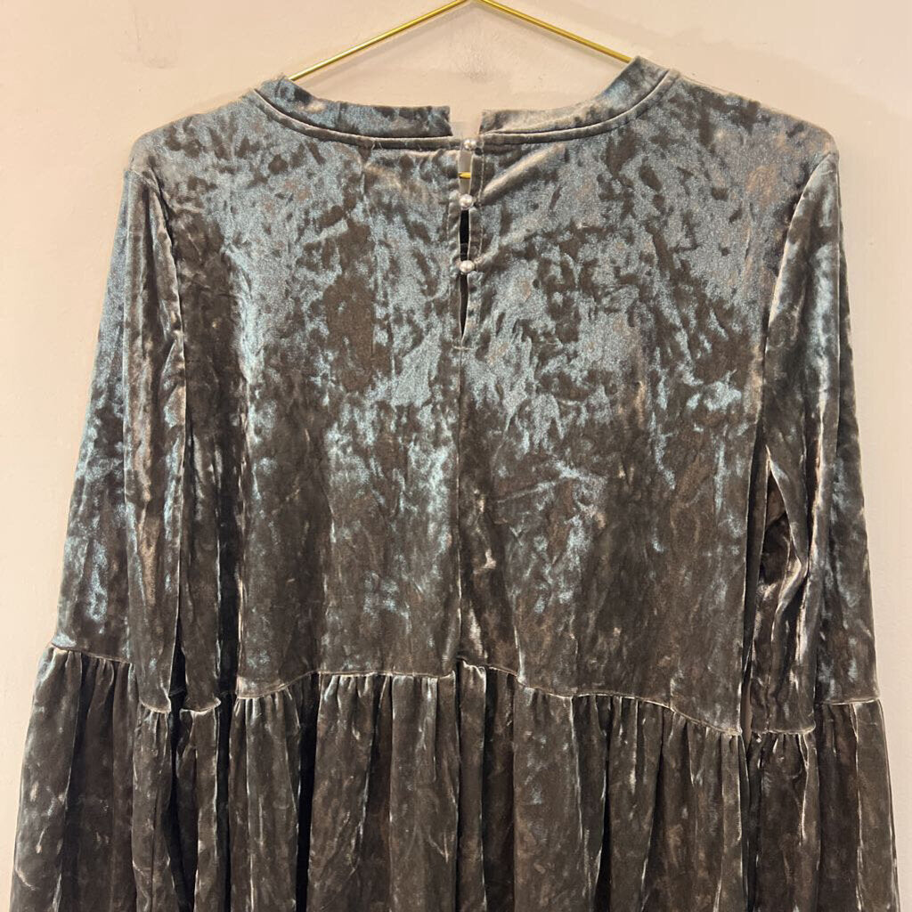 Cupio Grey Velvet Long Sleeve Top Large