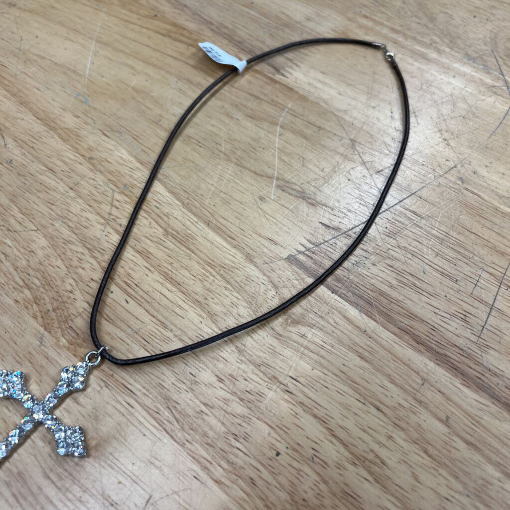 Silver Rhinestone Cross Pendant Necklace