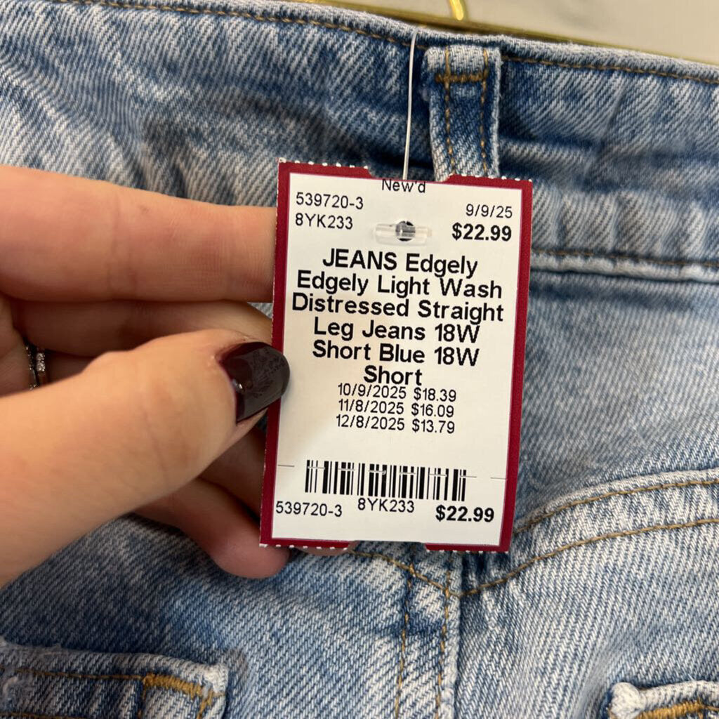 Edgely Light Wash Distressed Straight Leg Jeans 18W Short