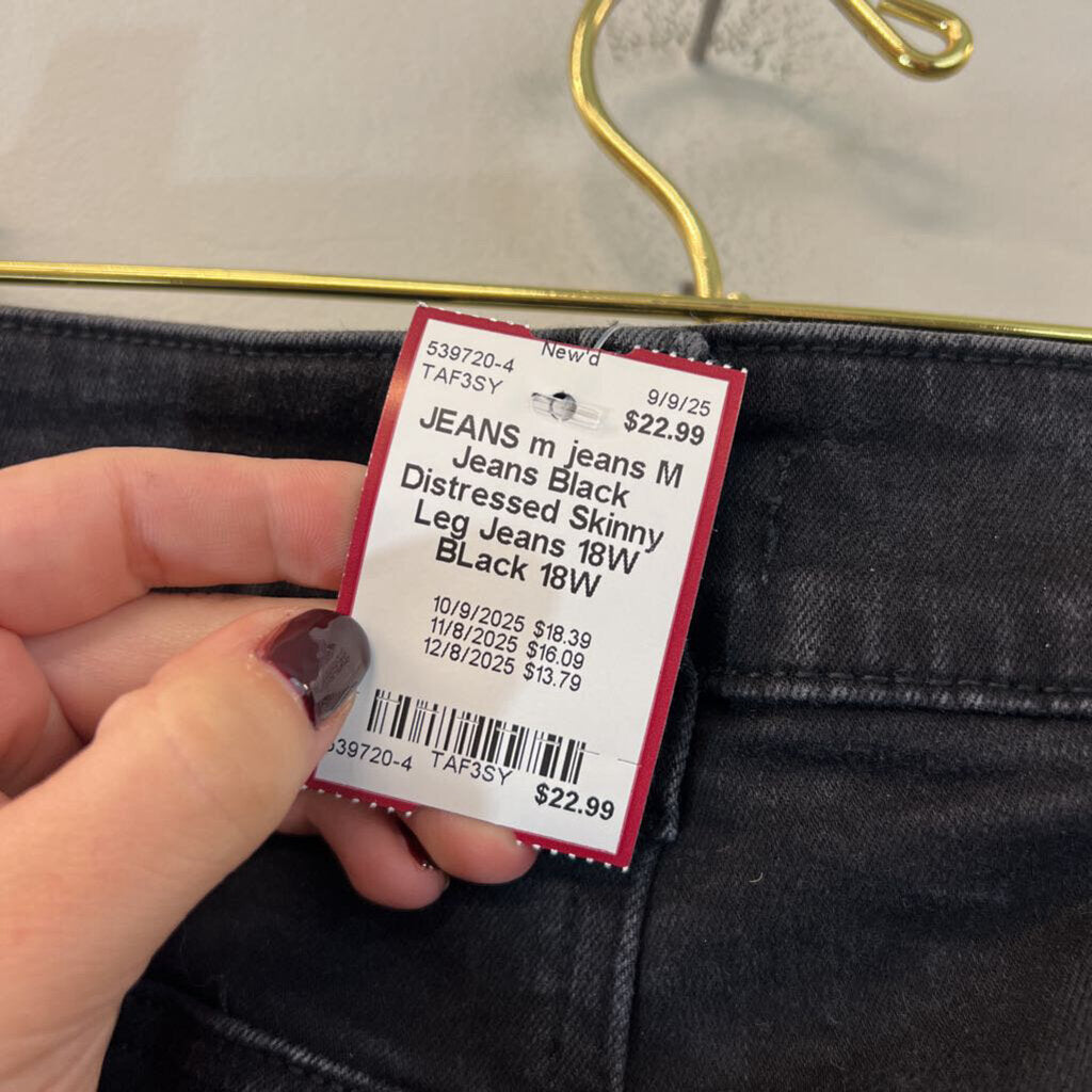 M Jeans Black Distressed Skinny Leg Jeans 18W