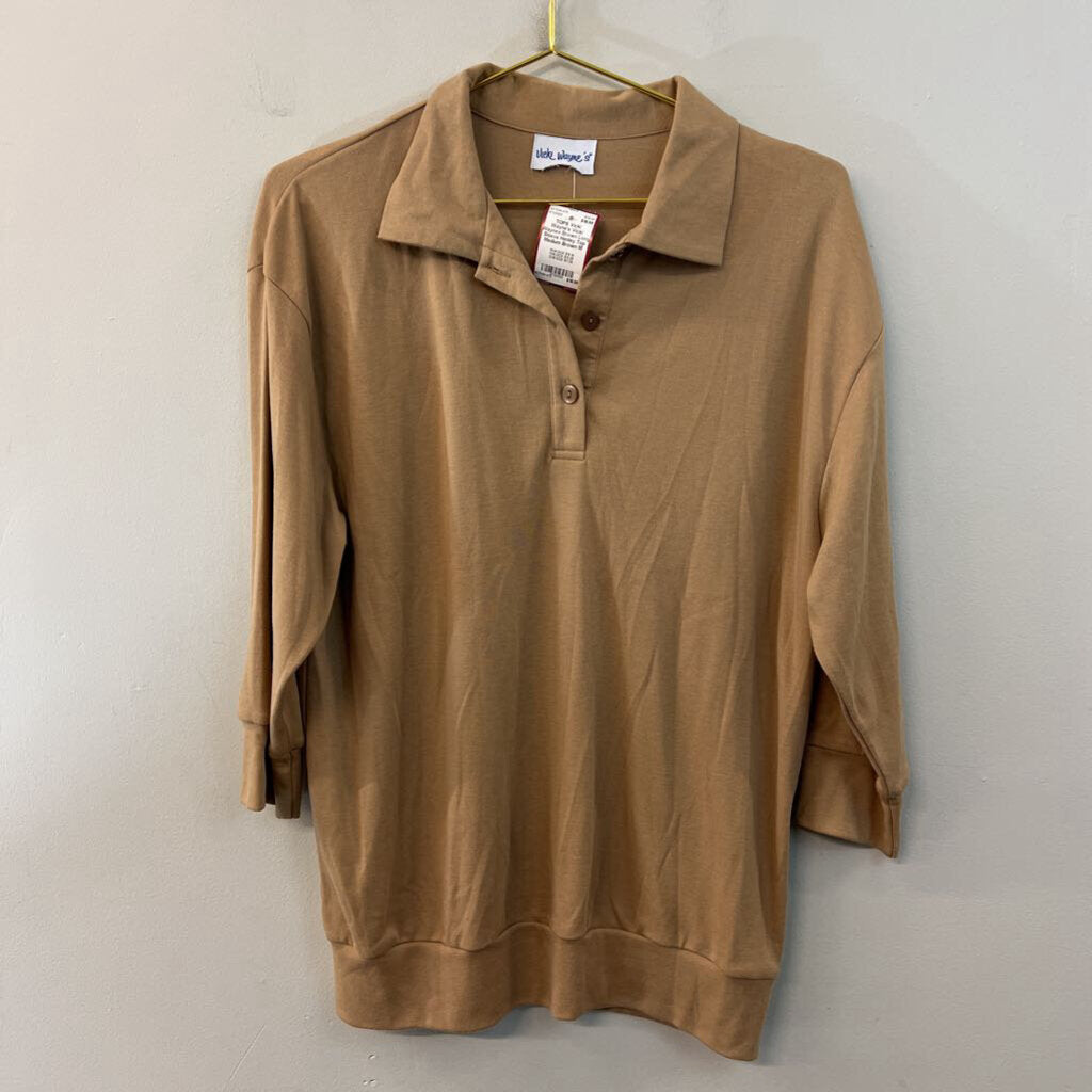 Vicki Waynes Brown Long Sleeve Henley Top Medium