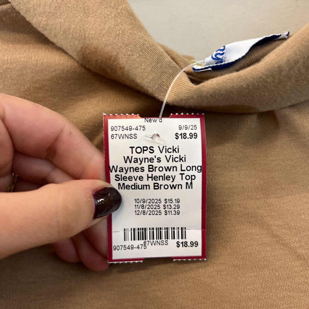Vicki Waynes Brown Long Sleeve Henley Top Medium