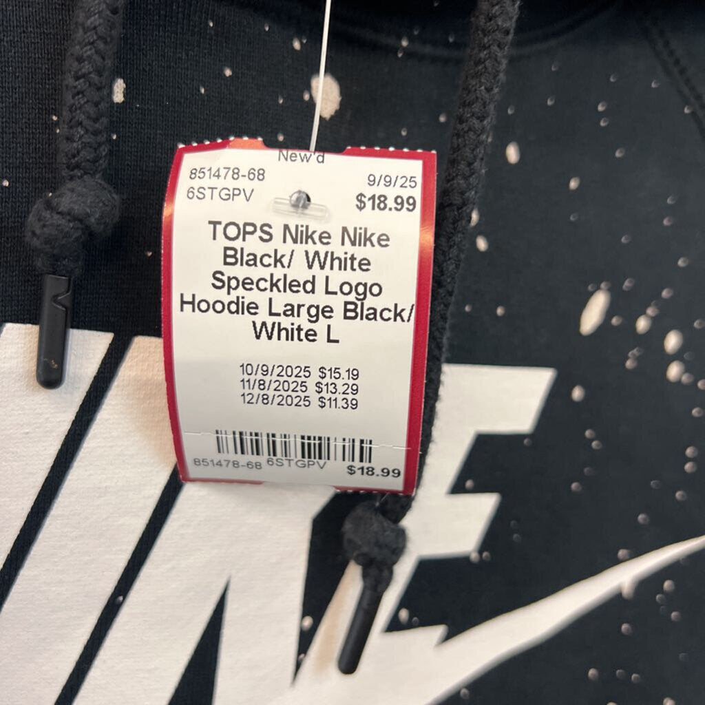 Nike Black/ White Speckled Logo Hoodie Large