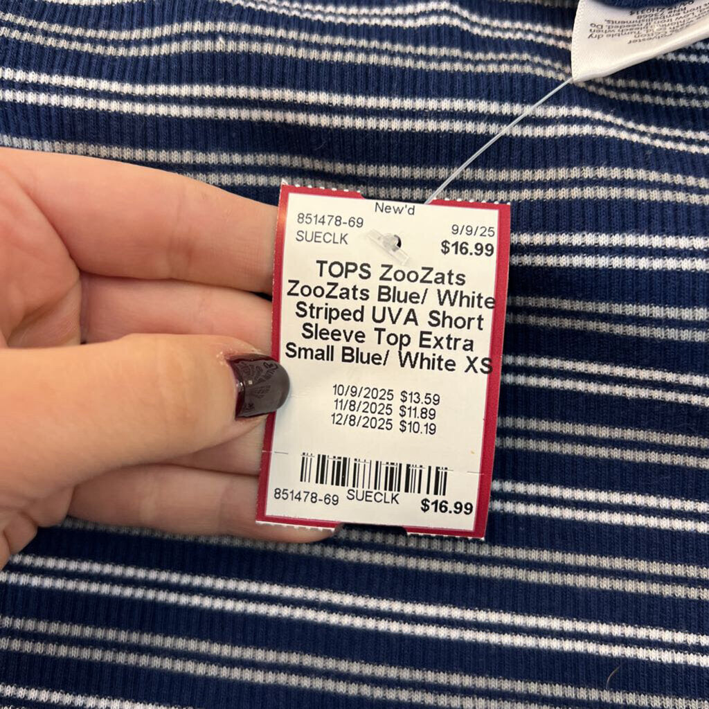 ZooZats Blue/ White Striped UVA Short Sleeve Top Extra Small