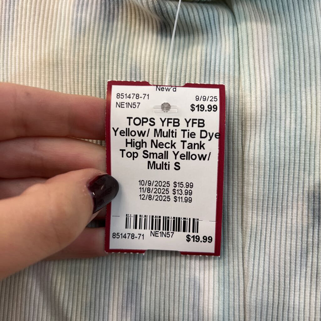 YFB Yellow/ Multi Tie Dye High Neck Tank Top Small