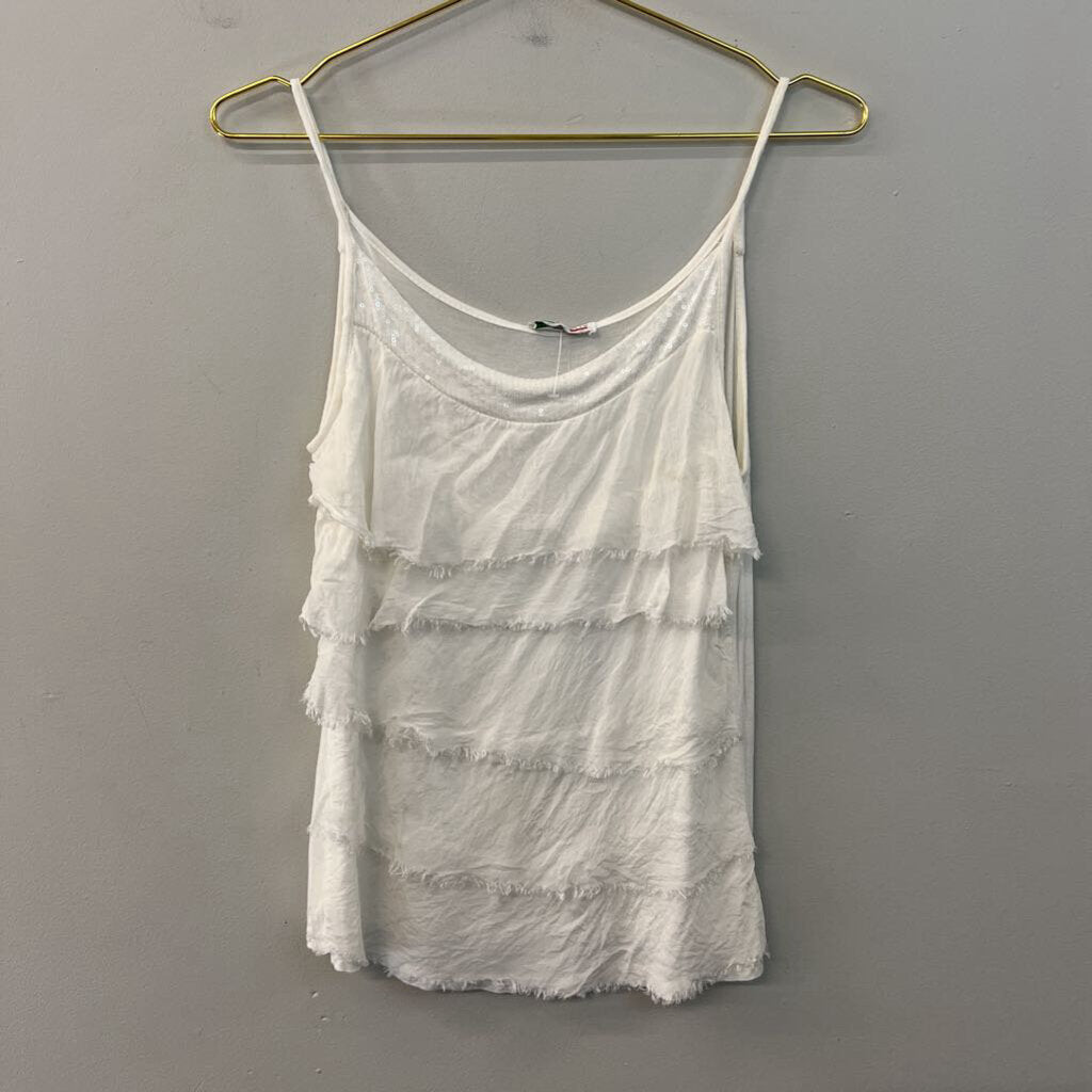 Made In Italy White 100% Silk Tiered Layered Maxi Skirt/ Tank Top Set Small