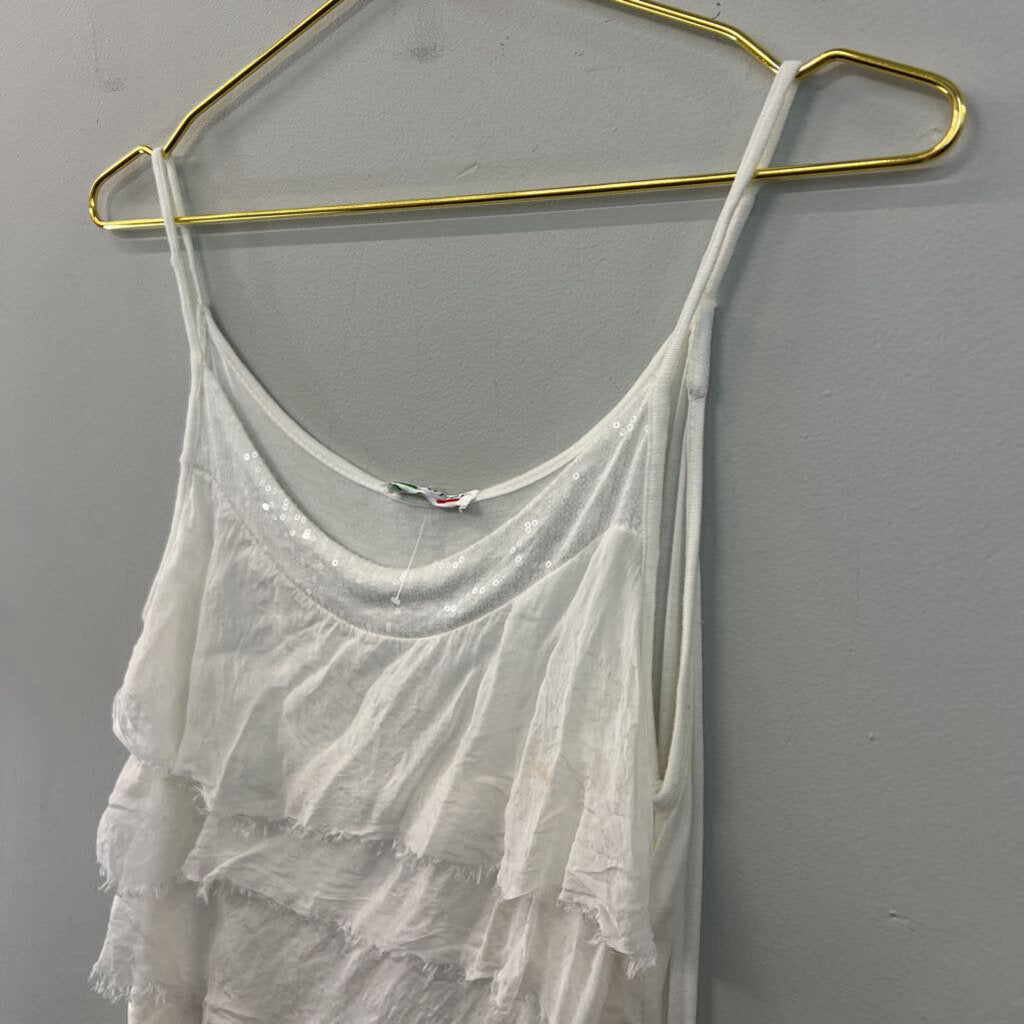 Made In Italy White 100% Silk Tiered Layered Maxi Skirt/ Tank Top Set Small
