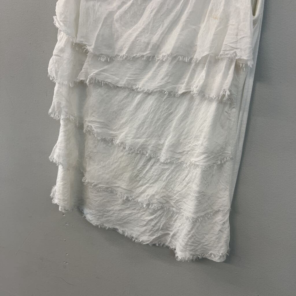 Made In Italy White 100% Silk Tiered Layered Maxi Skirt/ Tank Top Set Small