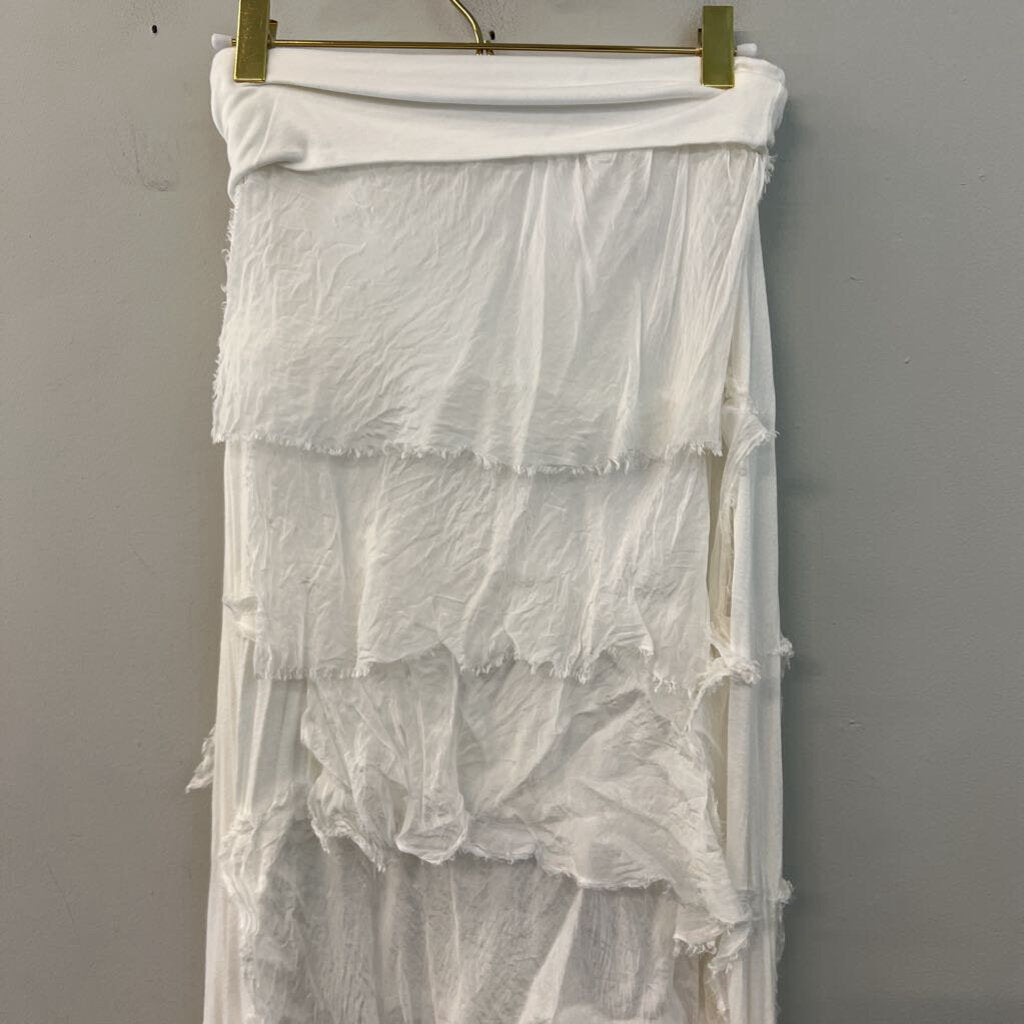 Made In Italy White 100% Silk Tiered Layered Maxi Skirt/ Tank Top Set Small