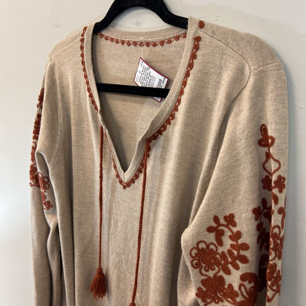 Brown/ Orange Embroidered Long Sleeve Sweater Top Medium